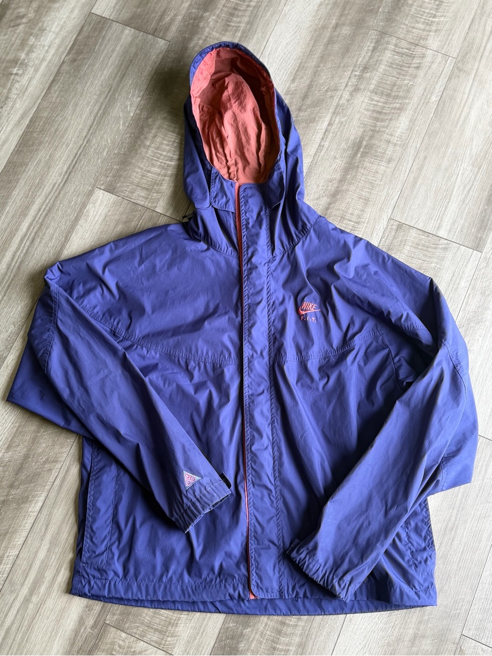 Nike ACG Men’s Hooded Zip Windbreaker Jacket Blue Pink/Muave Size L Vintage 90s